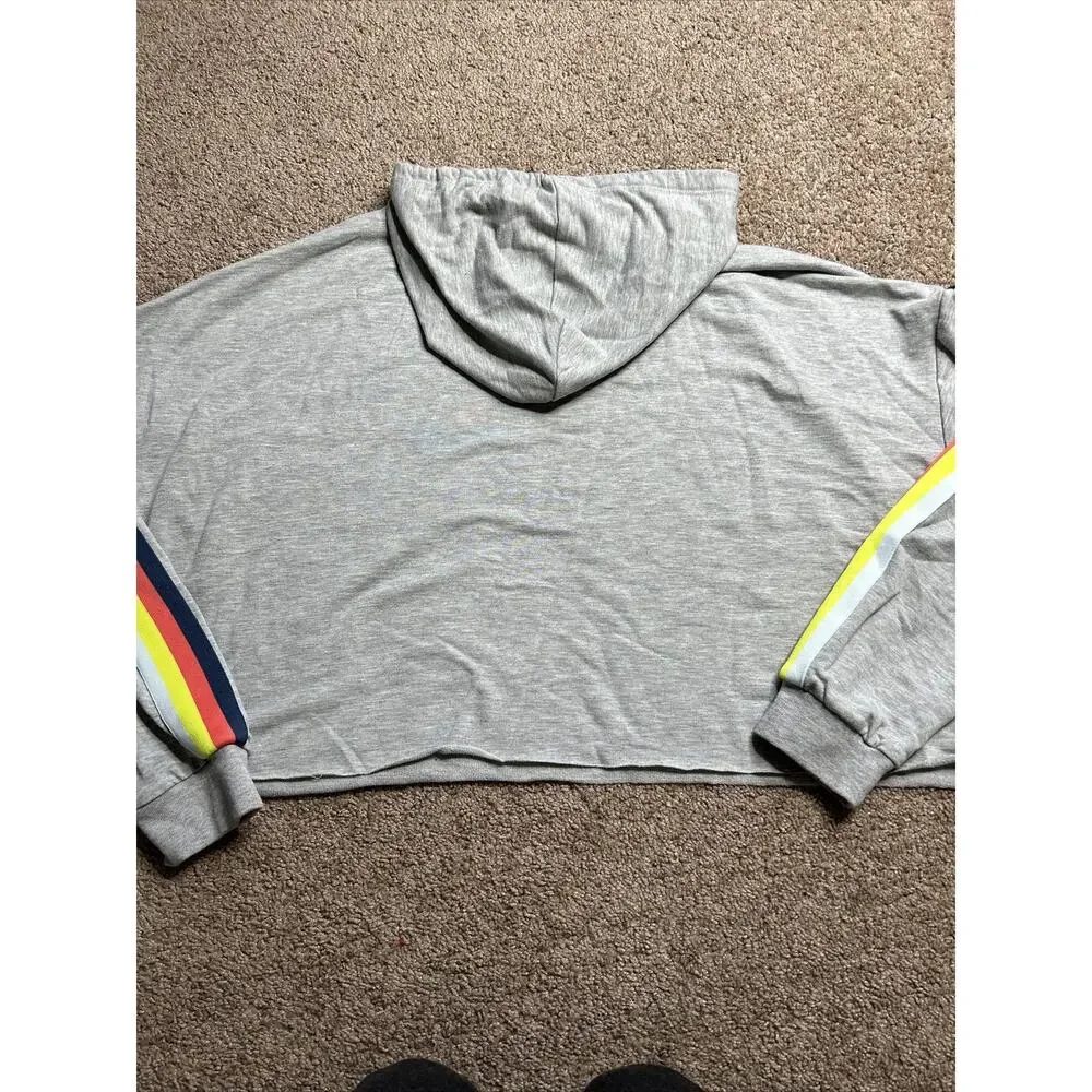 Wild Fable Crop Top Hoodie Womens Size Large Gray Rainbow Striped - Picture 4 of 4
